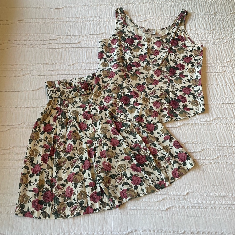 Rampage Cream Floral Tank and Skirt Set with Rose Print